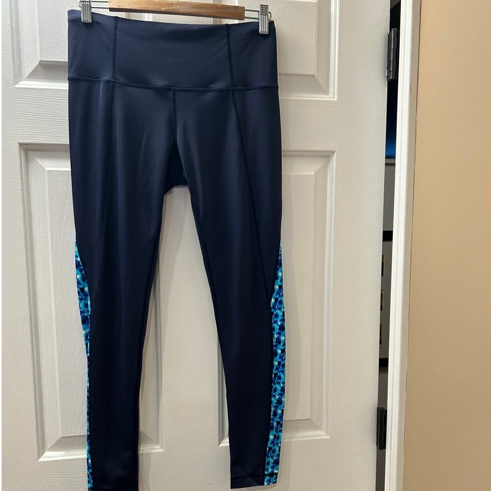 Athleta Blue Tie-Dye Watercolor PowerSoft Athletic Leggings, Size M
